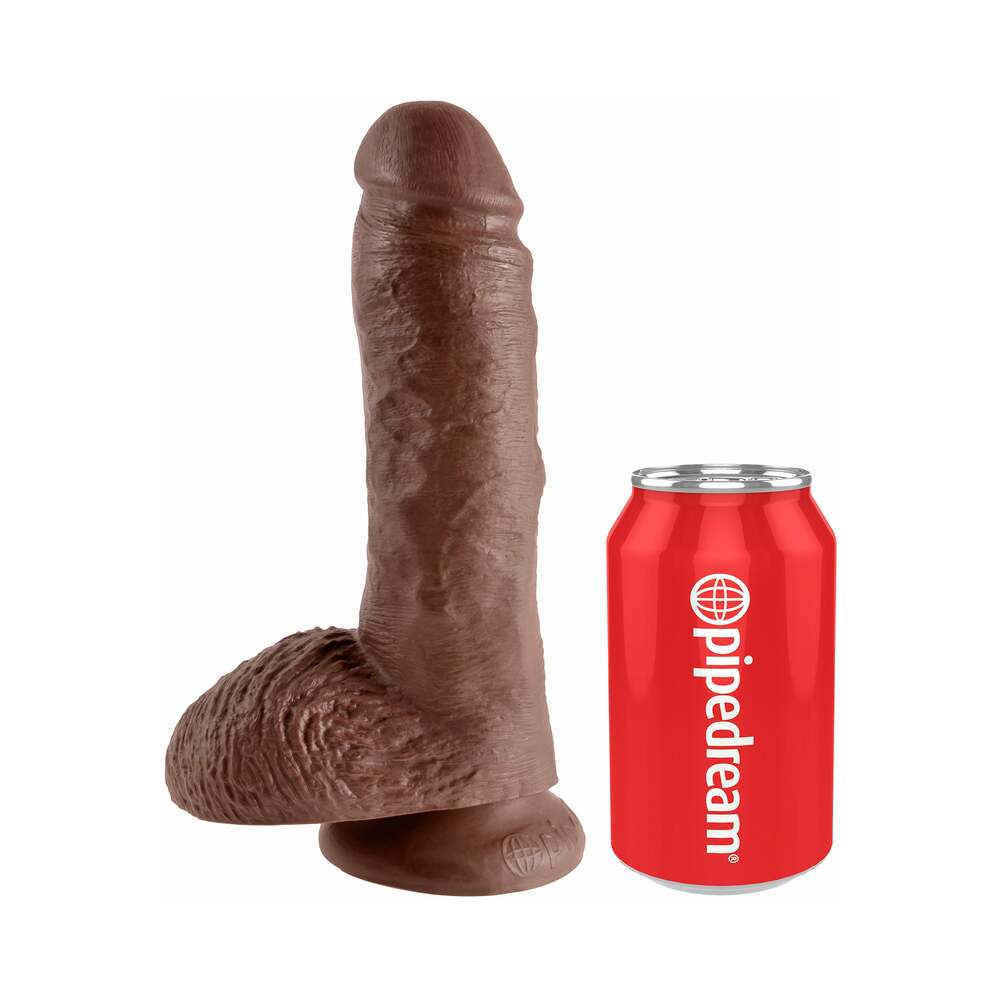 King Cock 8 in. Cock With Balls Realistic Suction Cup Dildo Brown - Fantasies Boutique