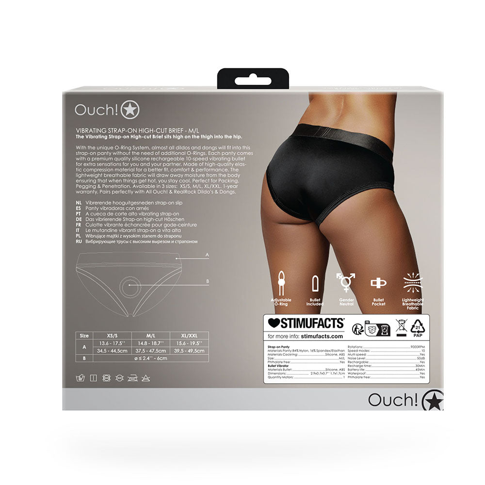 Ouch! Vibrating Strap-on High-cut Brief Black M/L - Fantasies Boutique