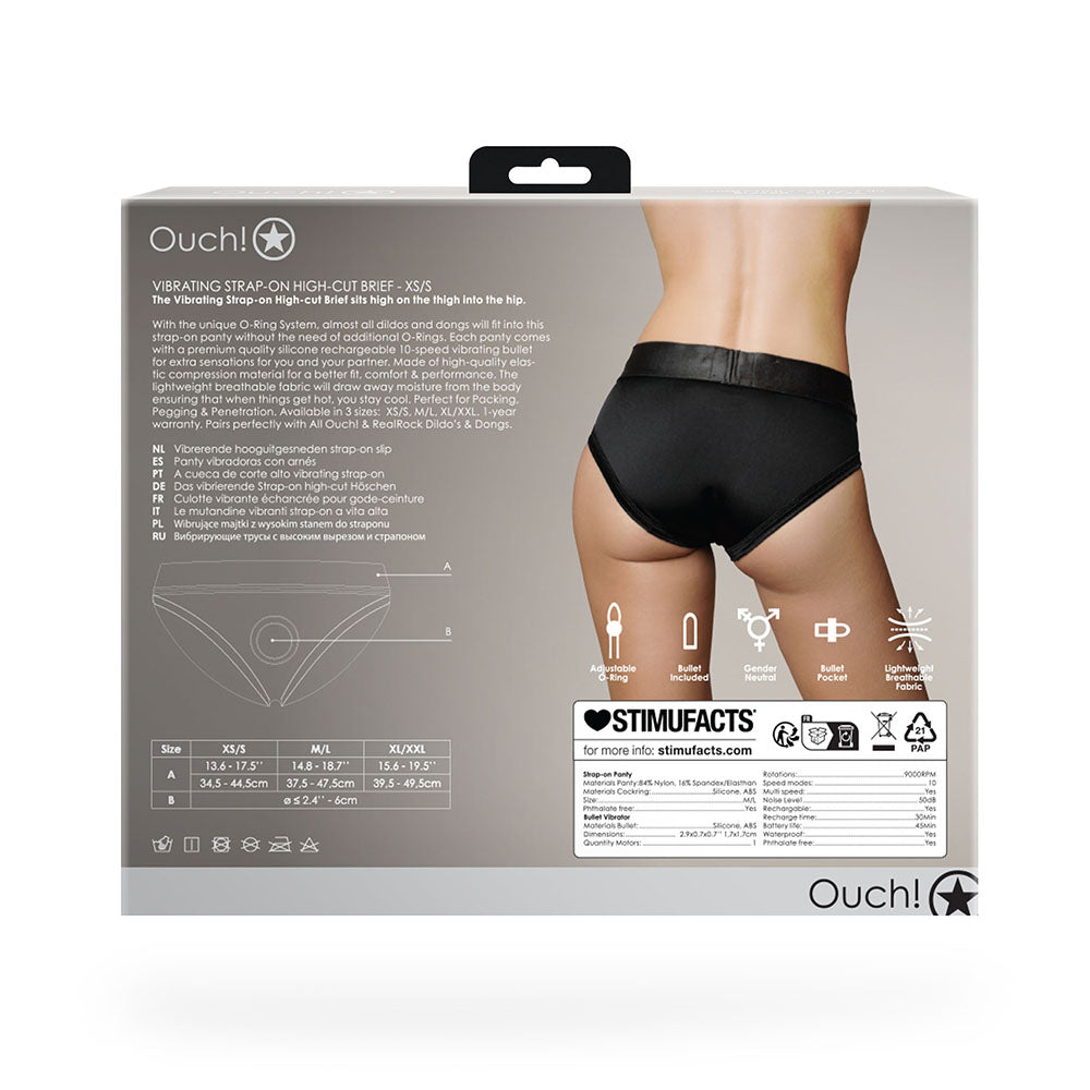 Ouch! Vibrating Strap-on High-cut Brief Black XS/S - Fantasies Boutique