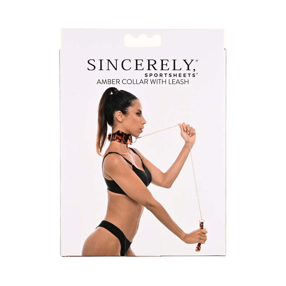 Sincerely, Sportsheets Amber Adjustable Collar with Leash Tortoiseshell - Fantasies Boutique