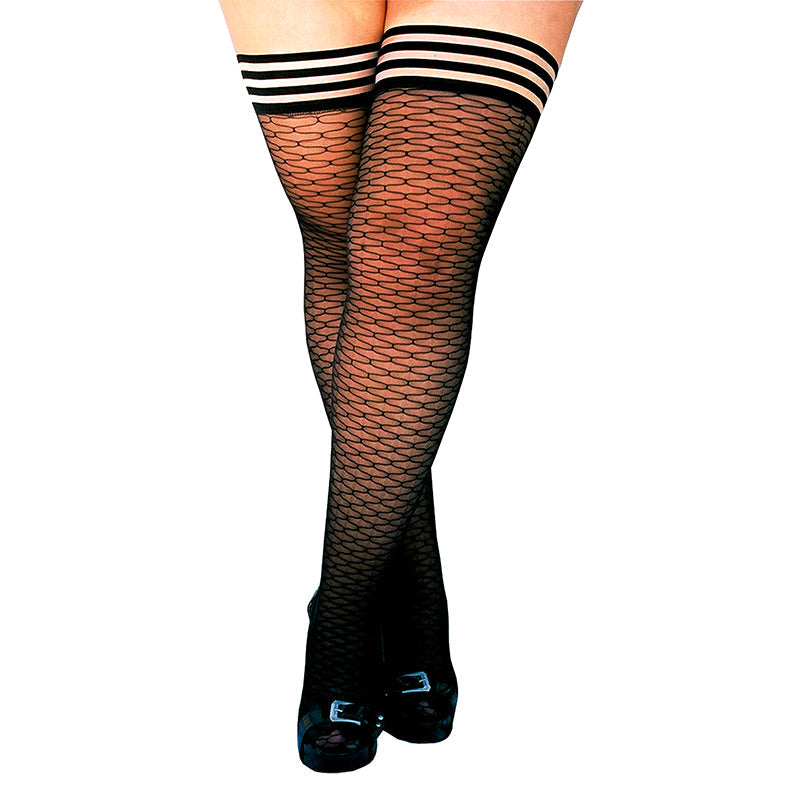 Kixies Beth Ann Honeycomb Thigh-High Black Size D - Fantasies Boutique