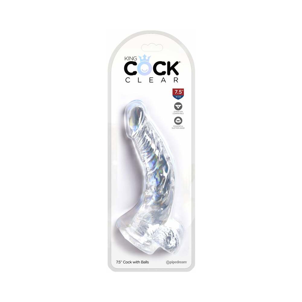 King Cock Clear 7.5 in. Cock With Balls Realistic Suction Cup Dildo - Fantasies Boutique