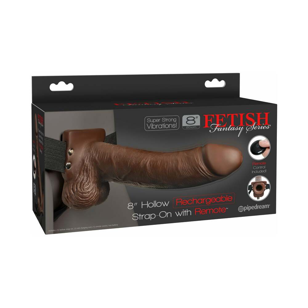 Fetish Fantasy Series Vibrating 8 in. Hollow Strap-On With Balls Brown/Black - Fantasies Boutique