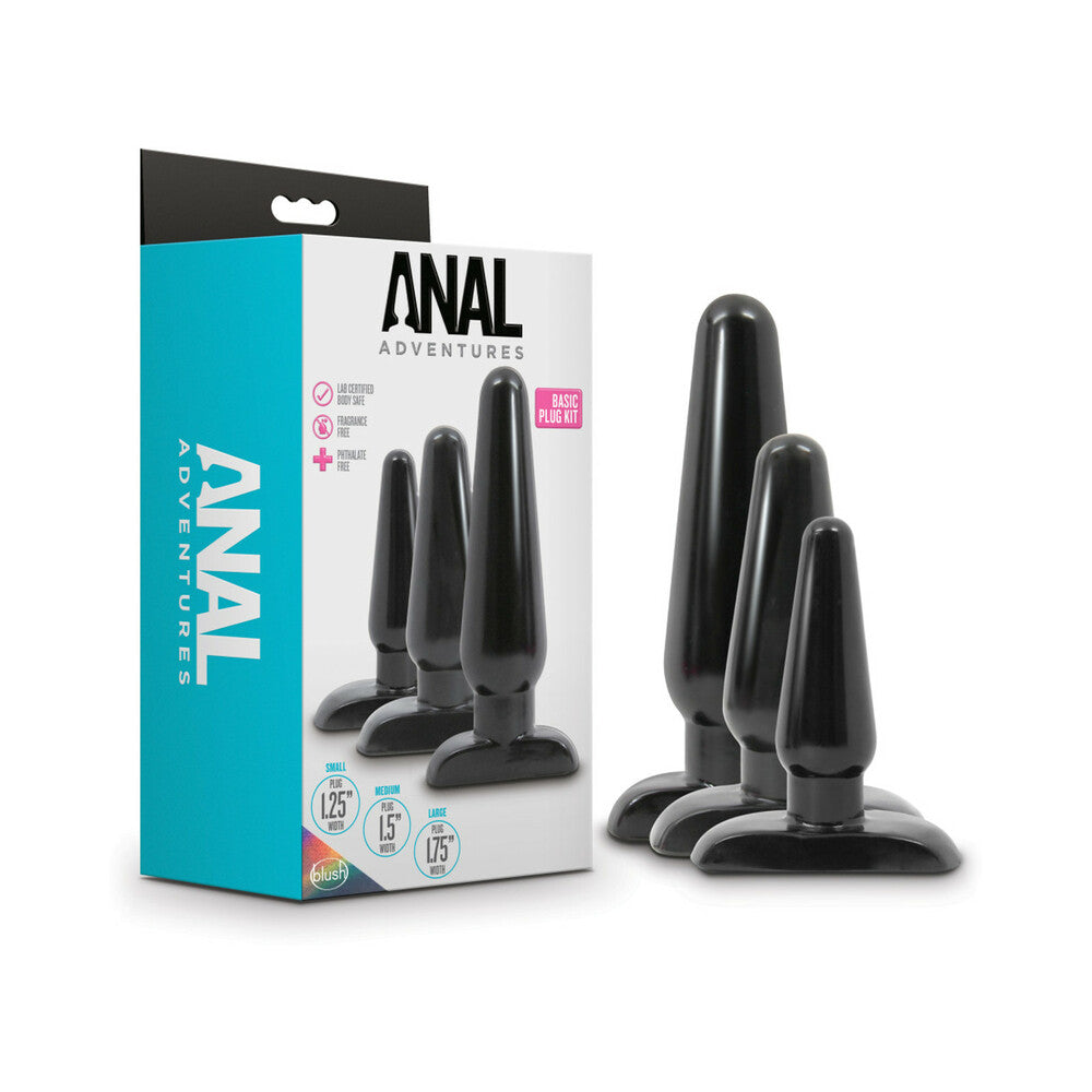 Blush Anal Adventures 3-Piece Basic Plug Kit Black - Fantasies Boutique