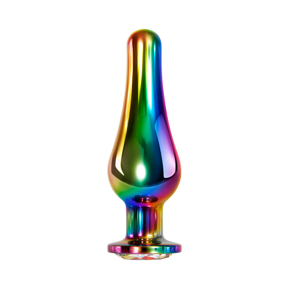 Evolved Rainbow Metal Anal Plug With Rainbow Gemstone Base Large - Fantasies Boutique