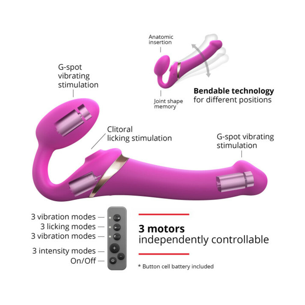 Strap-On-Me Rechargeable Remote-Controlled Multi Orgasm Bendable Strap-On Fuchsia L - Fantasies Boutique