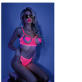 Fantasy Lingerie Glow Sweet Escape Open-Cup Cage Bra & Crotchless Neon Pink Panty L/XL - Fantasies Boutique
