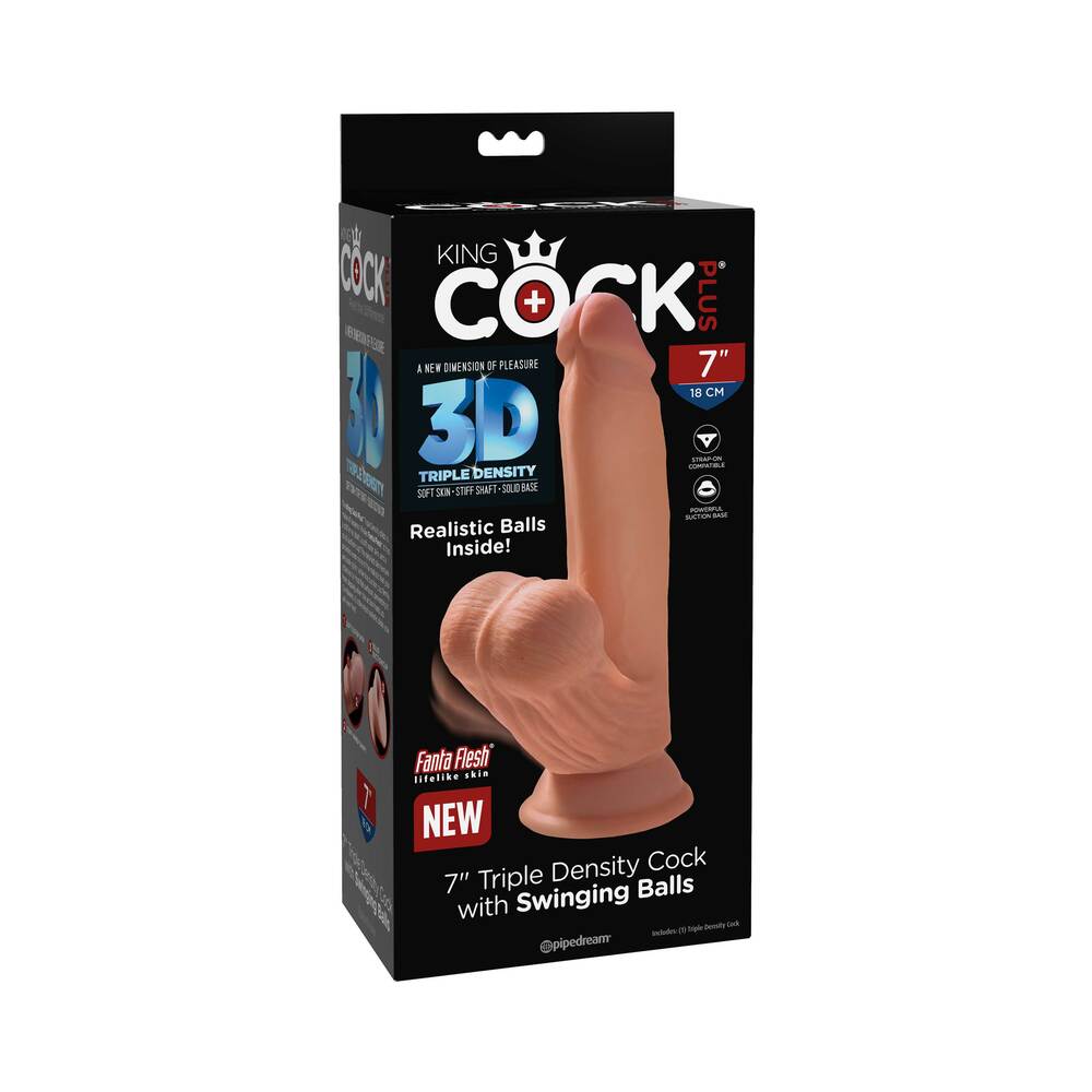 King Cock Plus 7 in. Triple Density Cock With Swinging Balls Dildo Tan - Fantasies Boutique