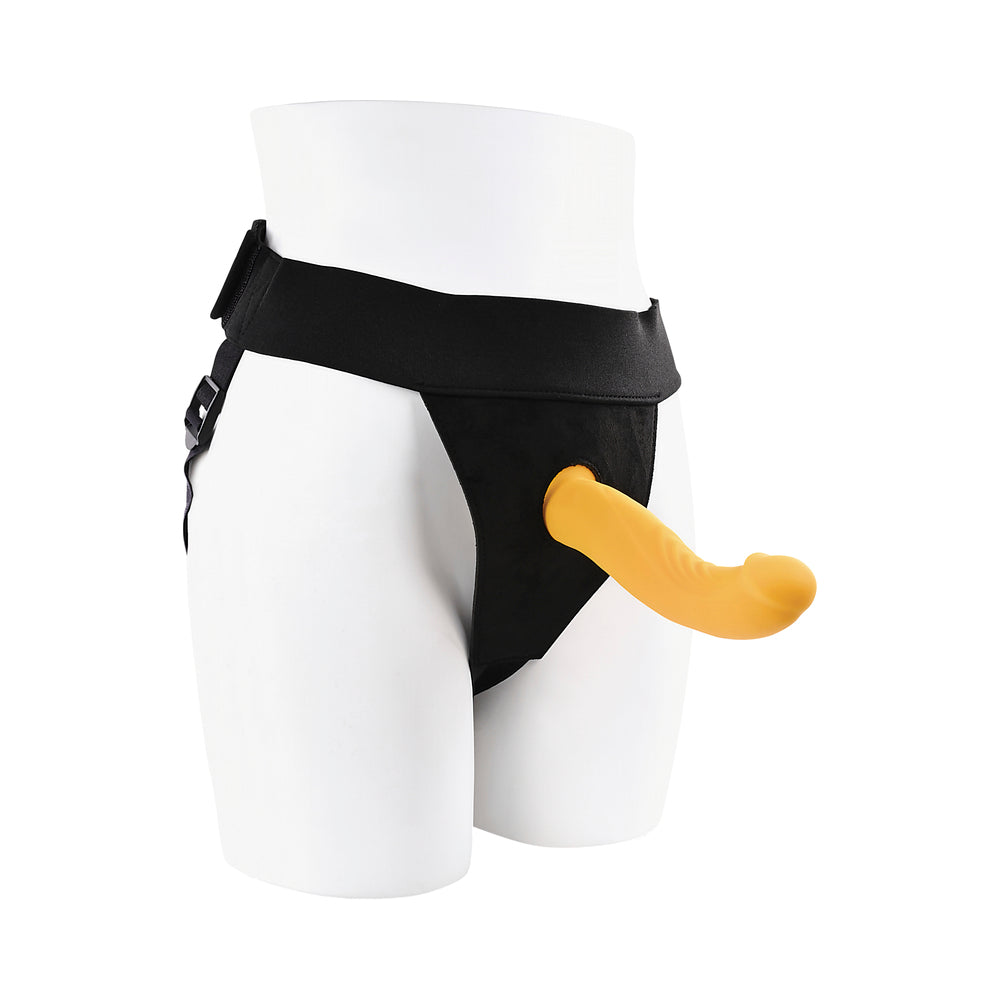 Gender X Sweet Embrace Vibrating 7 in. Dildo and Jock-Style Strap-On Harness Set Yellow/Black - Fantasies Boutique