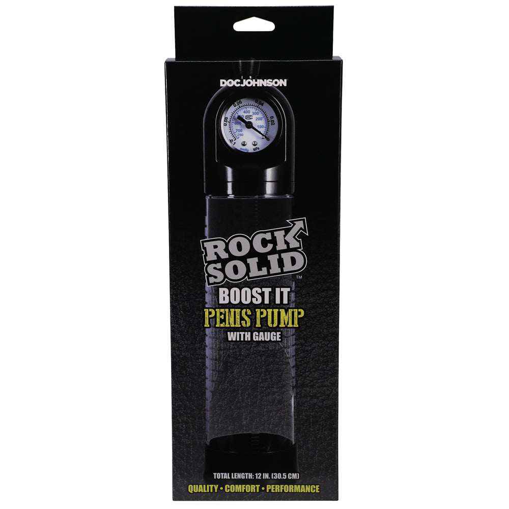 Rock Solid Boost It Penis Pump with Gauge Black/Clear - Fantasies Boutique