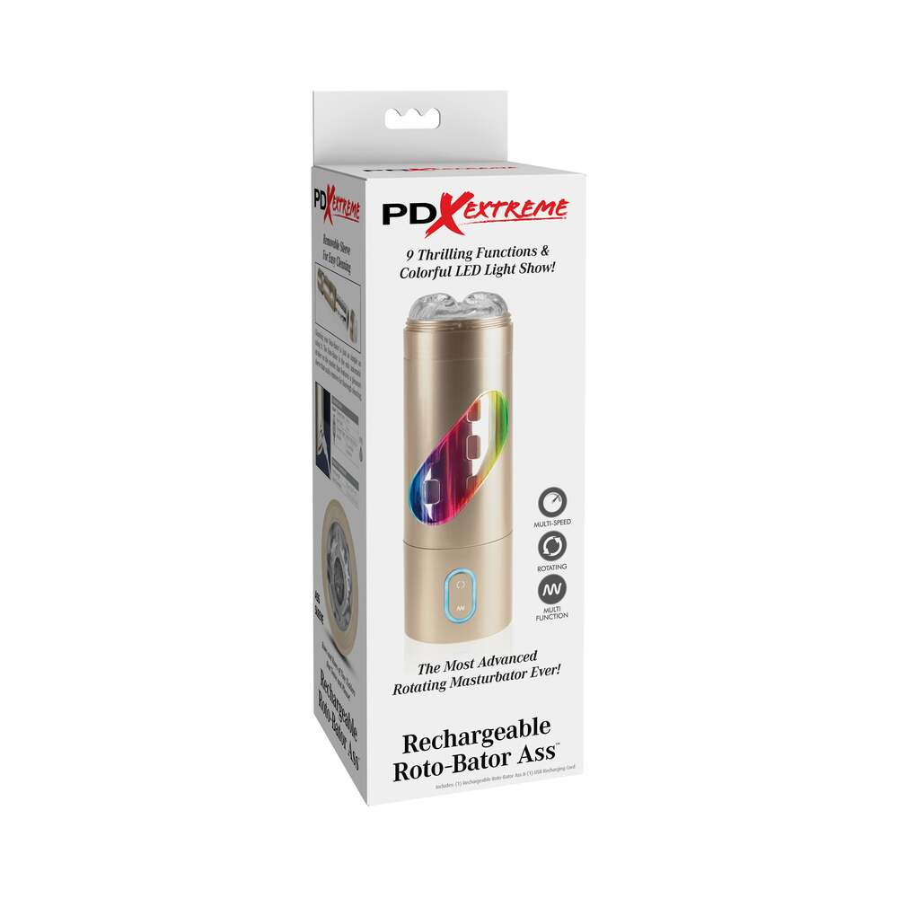 PDX Rechargeable Roto-Bator Ass Light-Up Rotating Stroker Clear/Gold - Fantasies Boutique