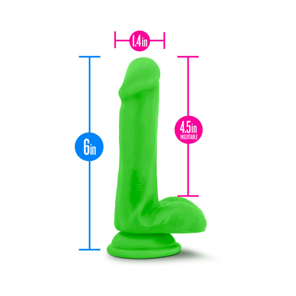 Neo Elite 6 in. Silicone Dual Density Dildo with Balls Neon Green - Fantasies Boutique