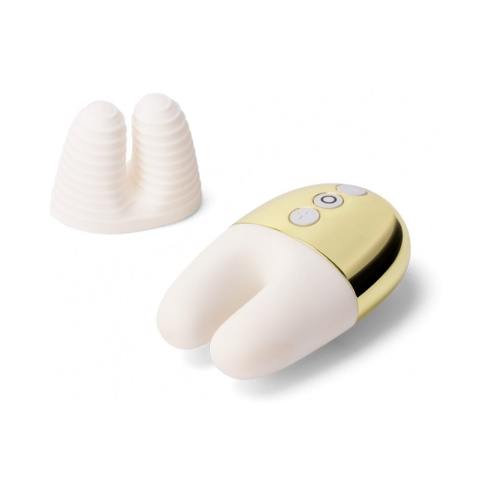 Le Wand Chrome Double Vibe Rechargeable Silicone Mini Vibrator White/Gold - Fantasies Boutique