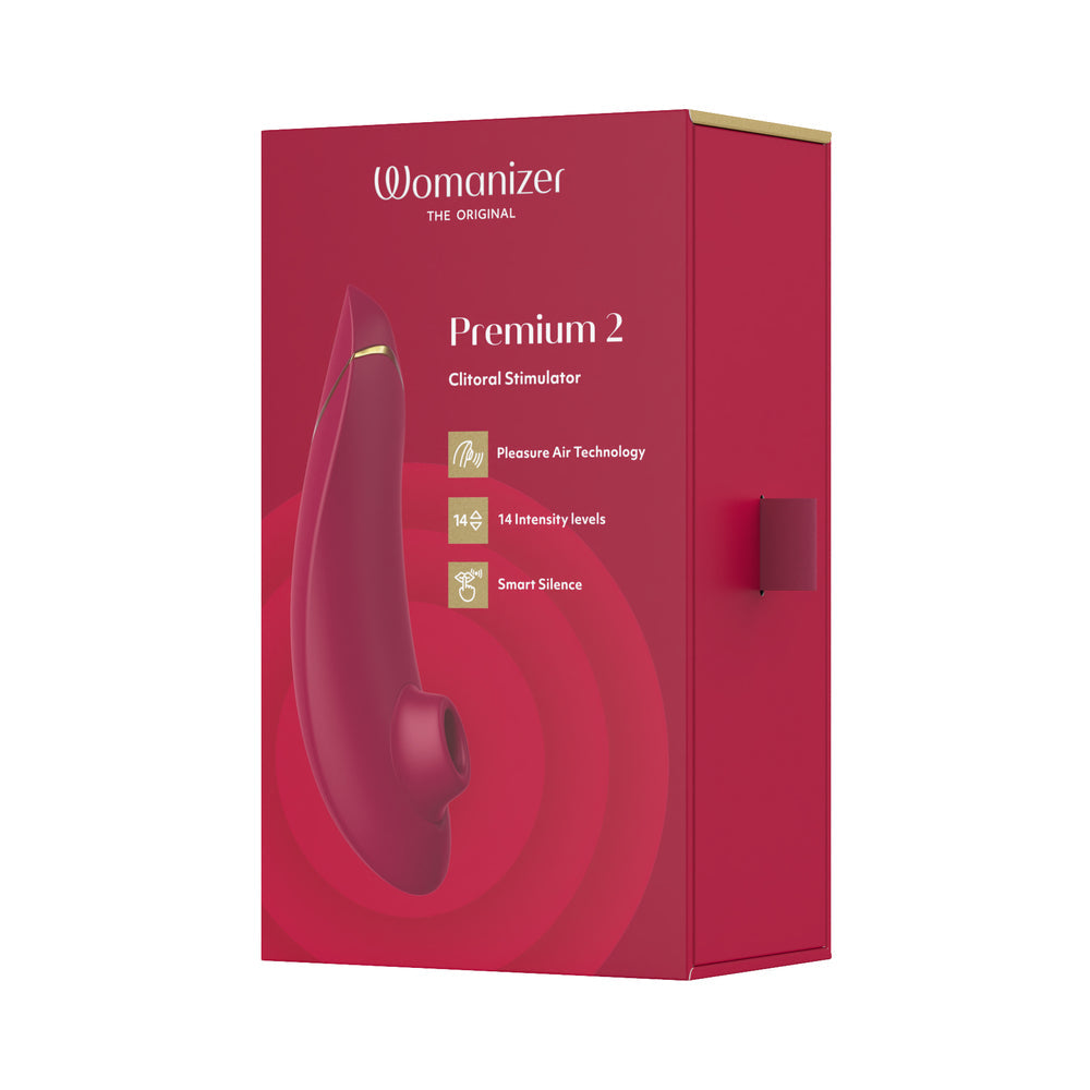 Womanizer Premium 2 Rechargeable Silicone Luxurious Pleasure Air Clitoral Stimulator Bordeaux - Fantasies Boutique