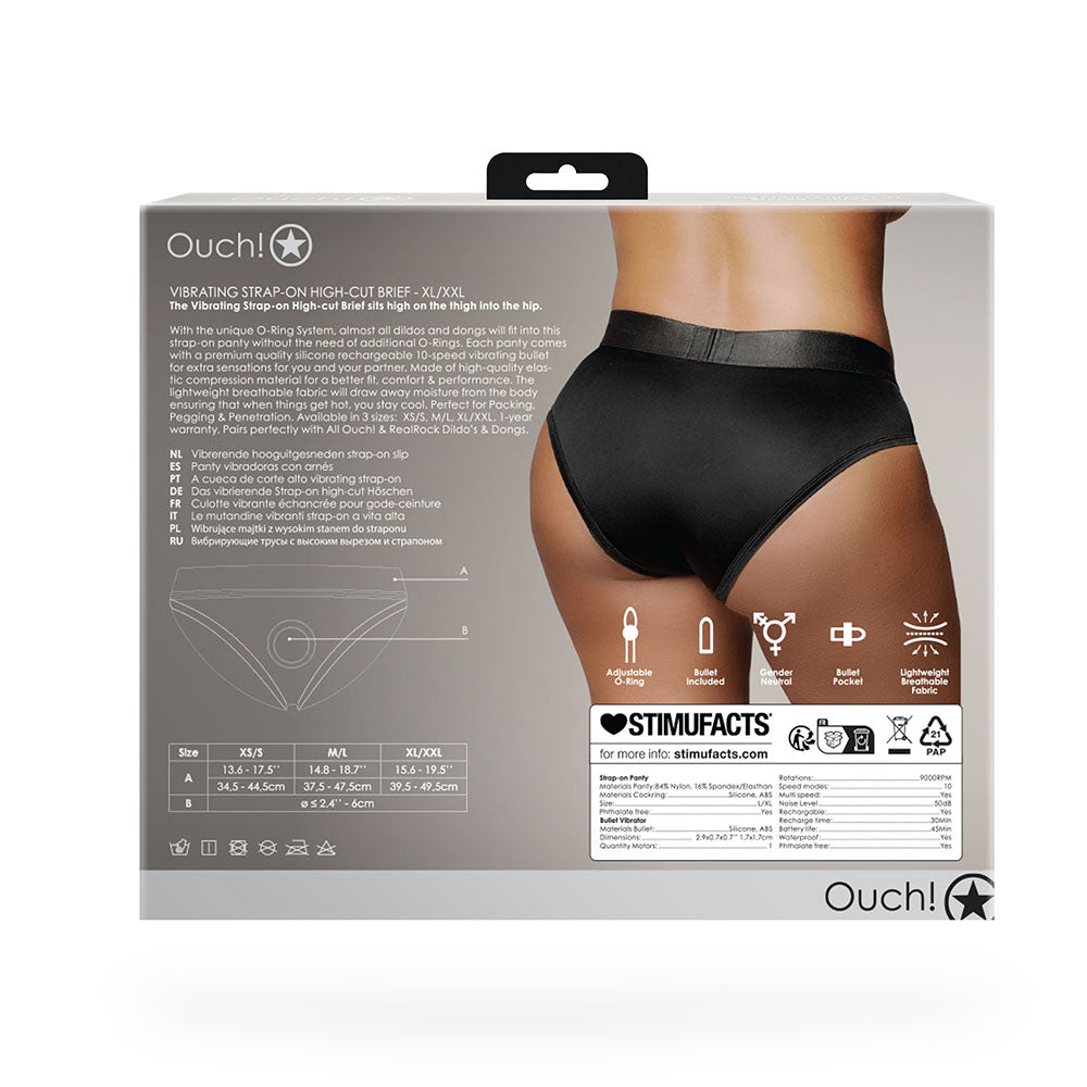 Ouch! Vibrating Strap-on High-cut Brief Black XL/2XL - Fantasies Boutique