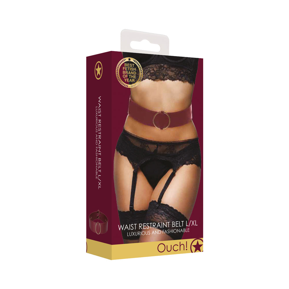 Ouch! Halo Ringed Waist Restraint Belt Burgundy S/M - Fantasies Boutique