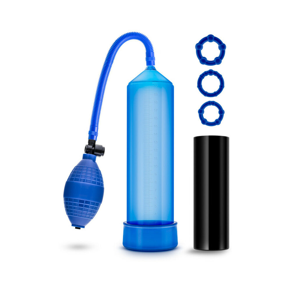 Quickie Kit Go Big Pump, Stroker & 3-Piece Cockring Set Blue - Fantasies Boutique