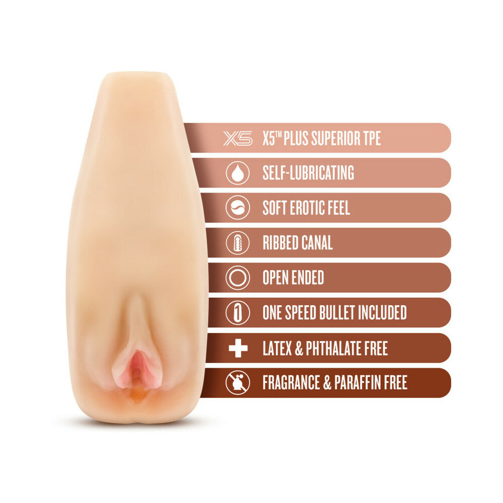 M Elite Soft + Wet Natasha Vagina Stroker with Bullet Vibrator Beige - Fantasies Boutique