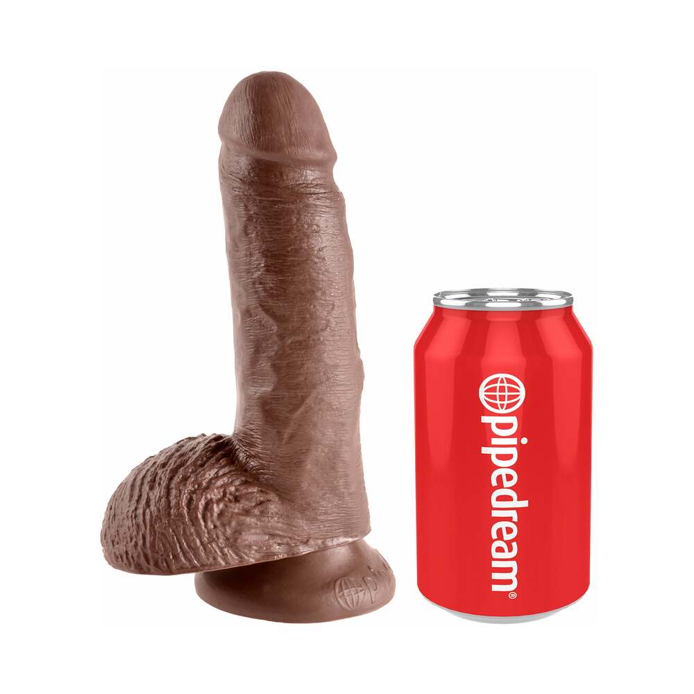 King Cock 7 in. Cock With Balls Realistic Suction Cup Dildo Brown