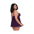 Dreamgirl Stretch Mesh and Lace Babydoll Plum Queen 1X Hanging - Fantasies Boutique