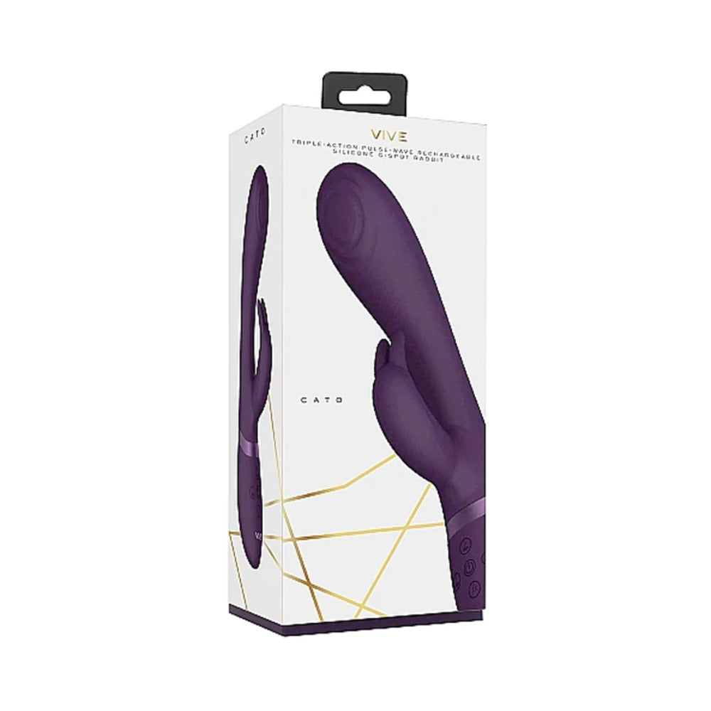 VIVE CATO Rechargeable Pulse-Wave Silicone Rabbit Vibrator Purple - Fantasies Boutique
