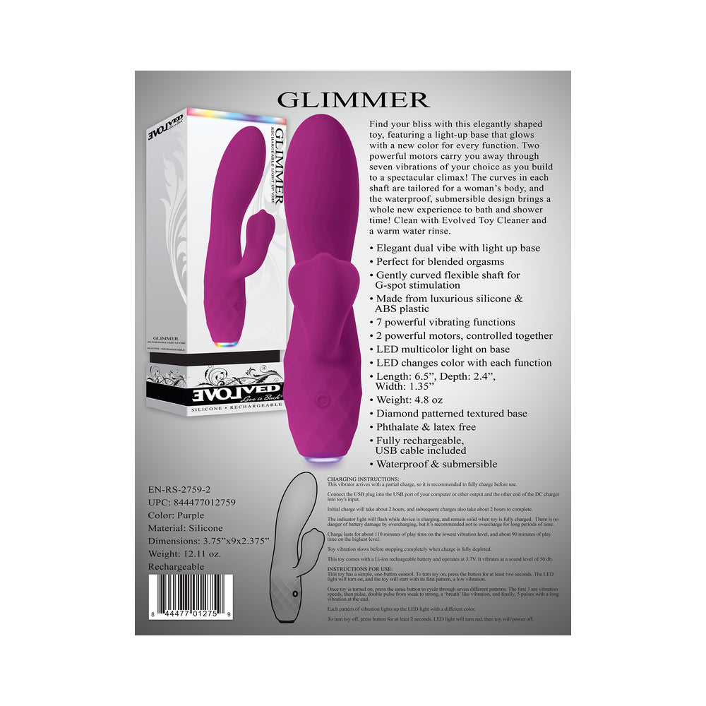 Evolved Glimmer Light-Up Rechargeable Silicone Dual Stimulator Purple - Fantasies Boutique
