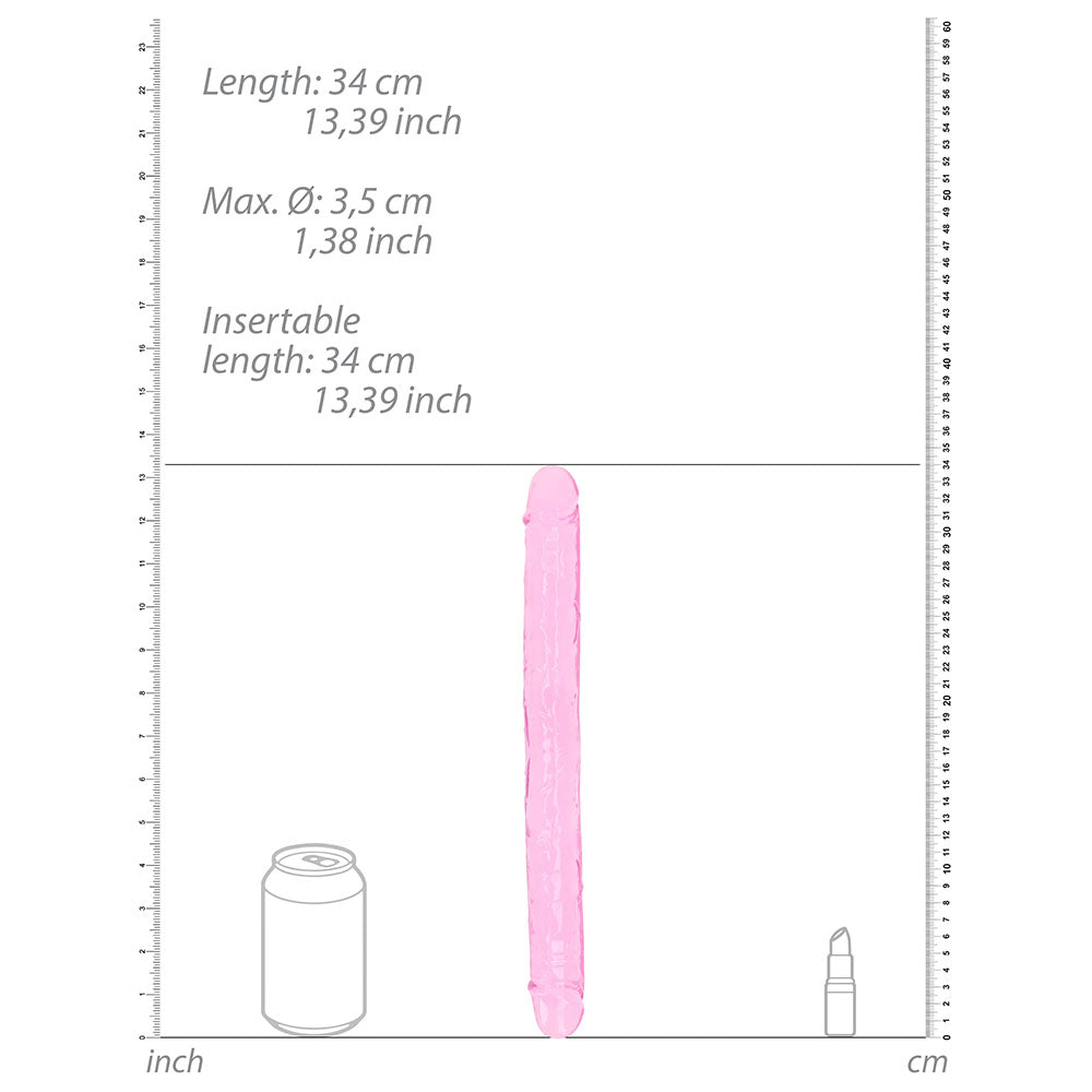 RealRock Crystal Clear Double Dong 13 in. Dual-Ended Dildo Pink - Fantasies Boutique