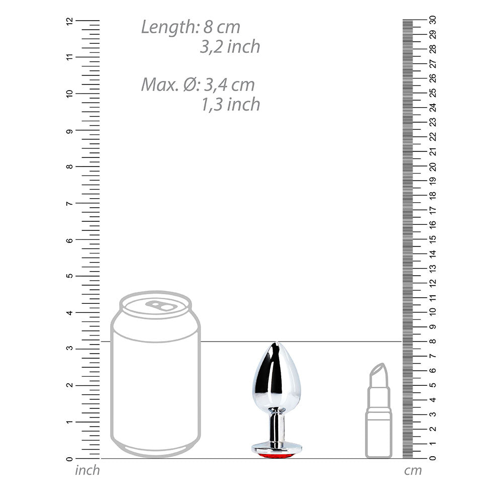 Ouch! Round Gem Butt Plug Medium Silver/Ruby Red