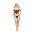 Dreamgirl Stretch Mesh Bustier with Removable Feather Trim and G-String Set Black L - Fantasies Boutique