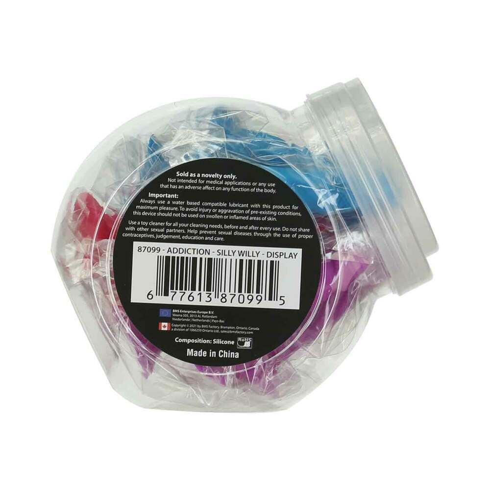 Addiction Silly Willy 3.3 in. Silicone Dildo 12-Piece Assorted Color Fishbowl Display