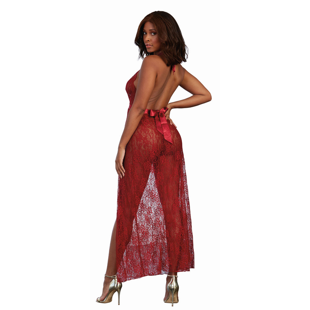 Dreamgirl Lace Gown & G-String Garnet Medium Hanging - Fantasies Boutique
