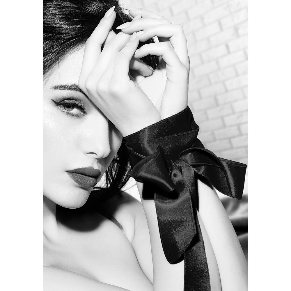 Ouch! Black & White Bondage Silky Ribbon Black - Fantasies Boutique