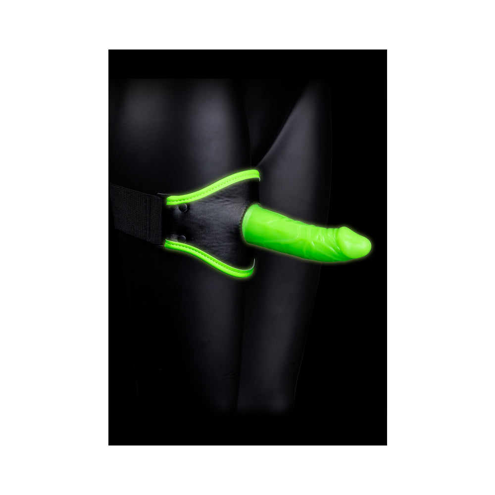 Ouch! Glow in the Dark Thigh Strap-On Harness With 5 in. Silicone Dildo Neon Green - Fantasies Boutique