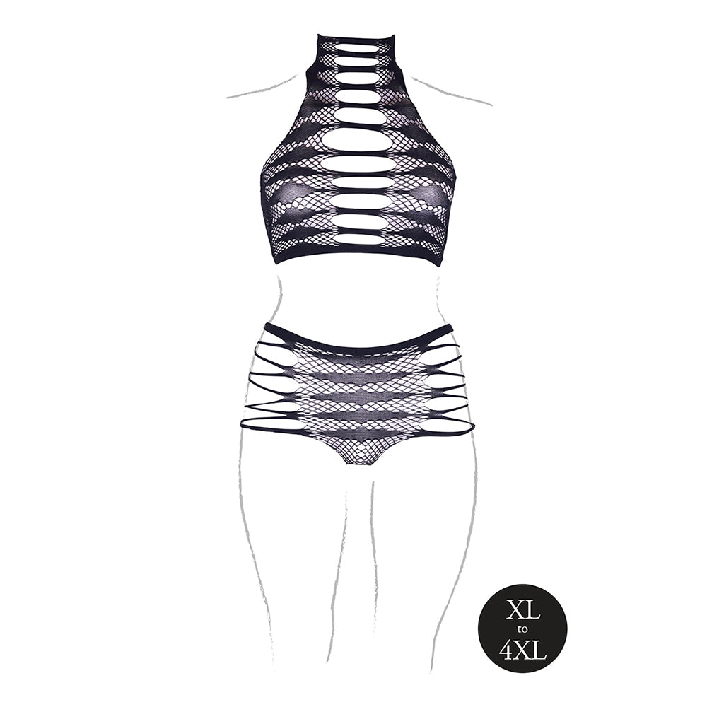 Le Desir Shade Carpo XLVI 2-Piece with Turtleneck, Crop Top & Panty Black Queen Size - Fantasies Boutique