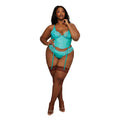 Dreamgirl Stretch Vinyl and Lace Bustier and G-string Set Ocean 3XL - Fantasies Boutique