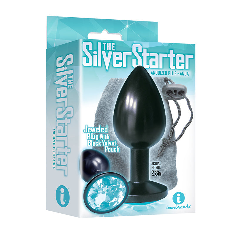 The 9's, The Silver Starter, Bejeweled Anodized Stainless Steel Plug, Aqua - Fantasies Boutique