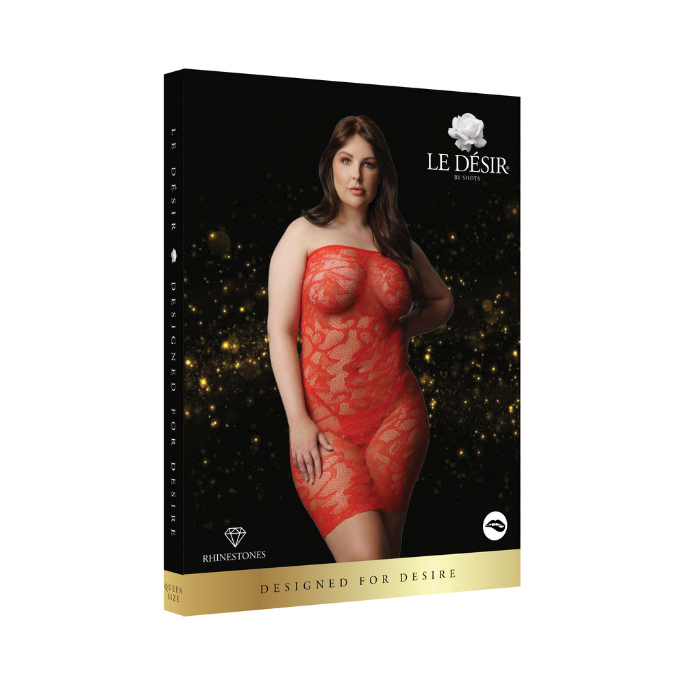 Shots Le Desir Star Rhinestone Dress Red Queen Size - Fantasies Boutique