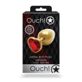 Shots Ouch! Heart Gem Butt Plug Medium Gold/Ruby Red - Fantasies Boutique