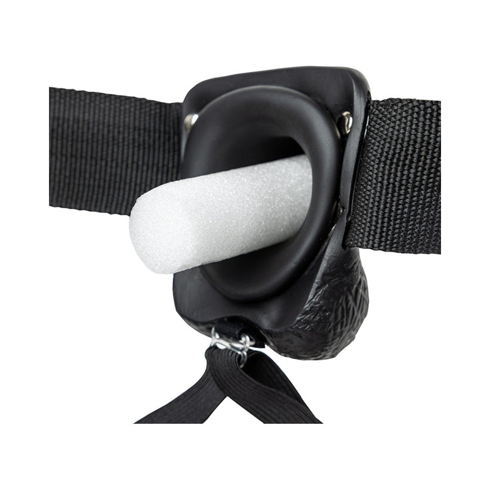 RealRock Realistic 9 in. Vibrating Hollow Strap-On With Balls Black - Fantasies Boutique