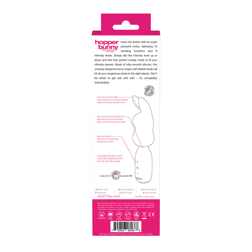 VeDO Hopper Bunny Rechargeable Silicone Mini Wand Vibrator Pink - Fantasies Boutique