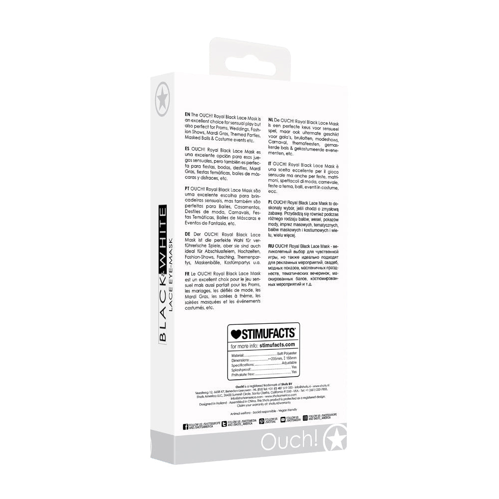 Ouch! Black & White Royal Lace Eye Mask Black - Fantasies Boutique