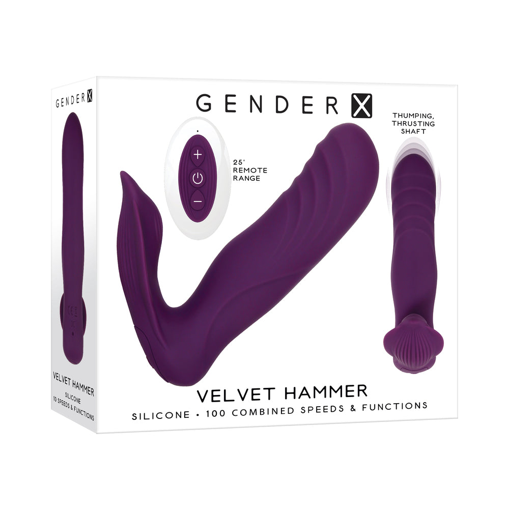 Gender X Velvet Hammer Rechargeable Remote-Controlled Thumping Thrusting Dual Stimulator Purple - Fantasies Boutique