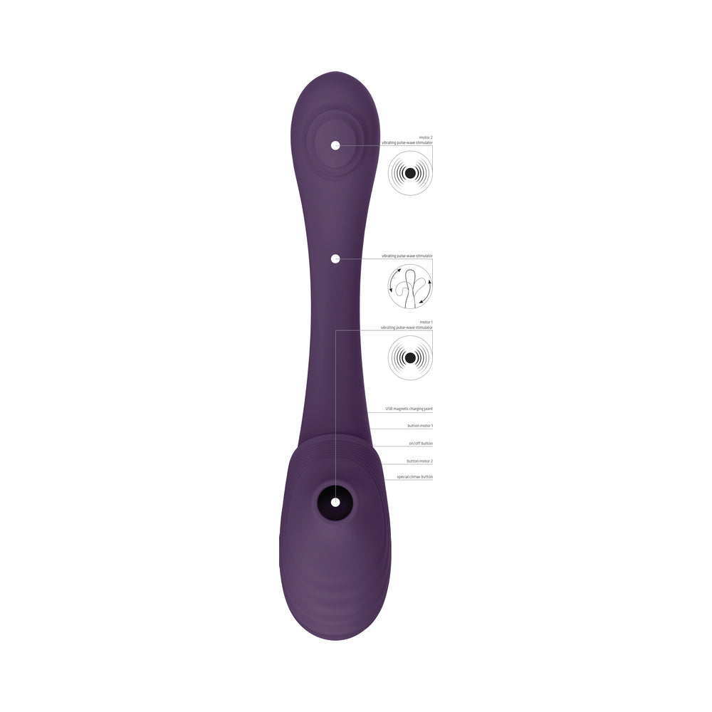 VIVE MIRAI Rechargeable Double Ended Pulse Wave & Air Wave Bendable Silicone Vibrator Purple - Fantasies Boutique
