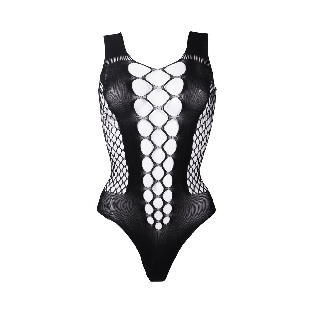 Shots Le Desir Contrast Fence Net Teddy Black O/S - Fantasies Boutique