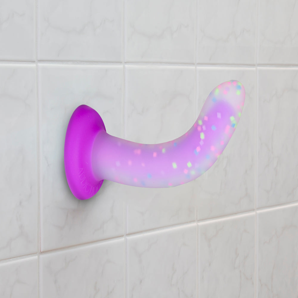 Addiction Rave 8 in. Bendable Glow-in-the-Dark Silicone Dildo Purple Confetti - Fantasies Boutique
