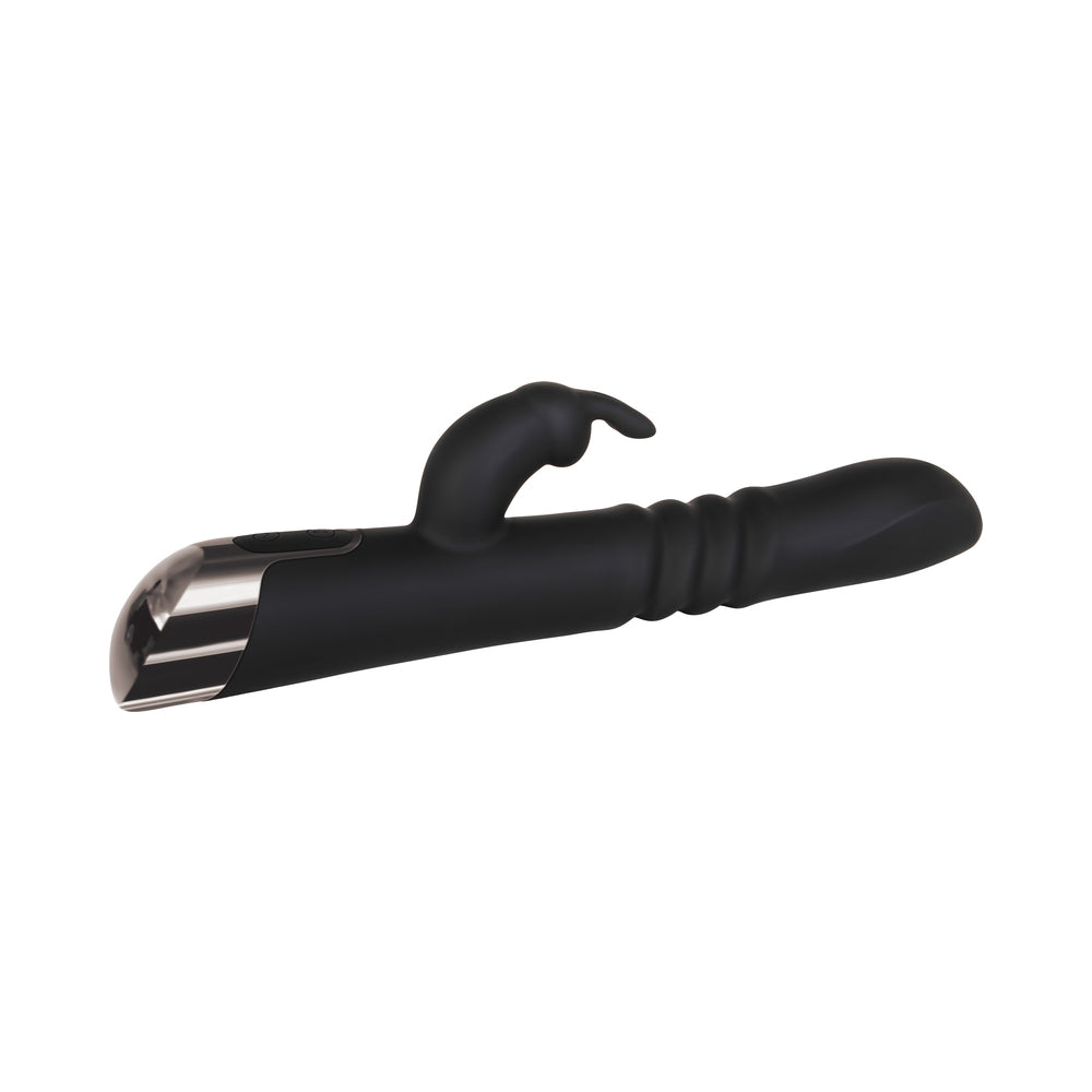 Evolved Rapid Rabbit Rechargeable Thrusting Silicone Vibrator Black - Fantasies Boutique