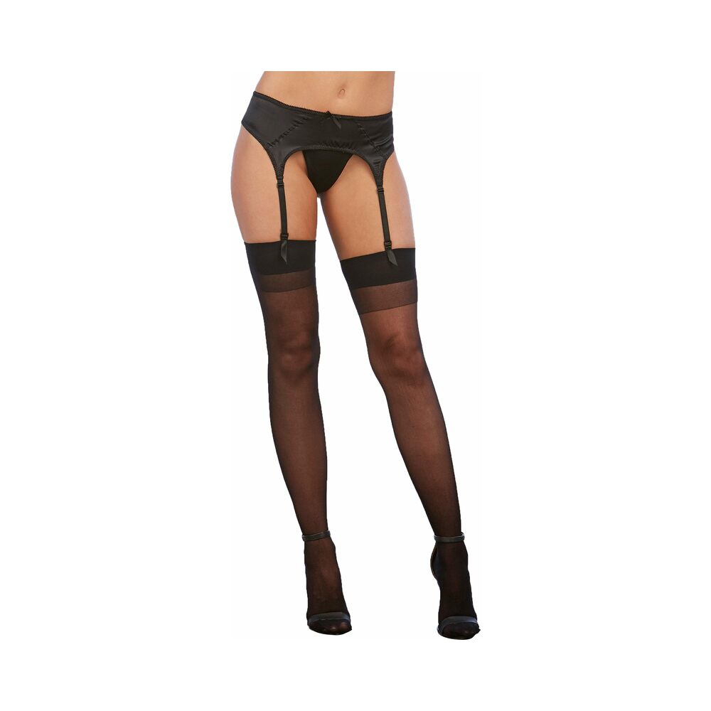 Dreamgirl Sheer Thigh-High Stockings With Plain Top and Back Seam Black OS - Fantasies Boutique