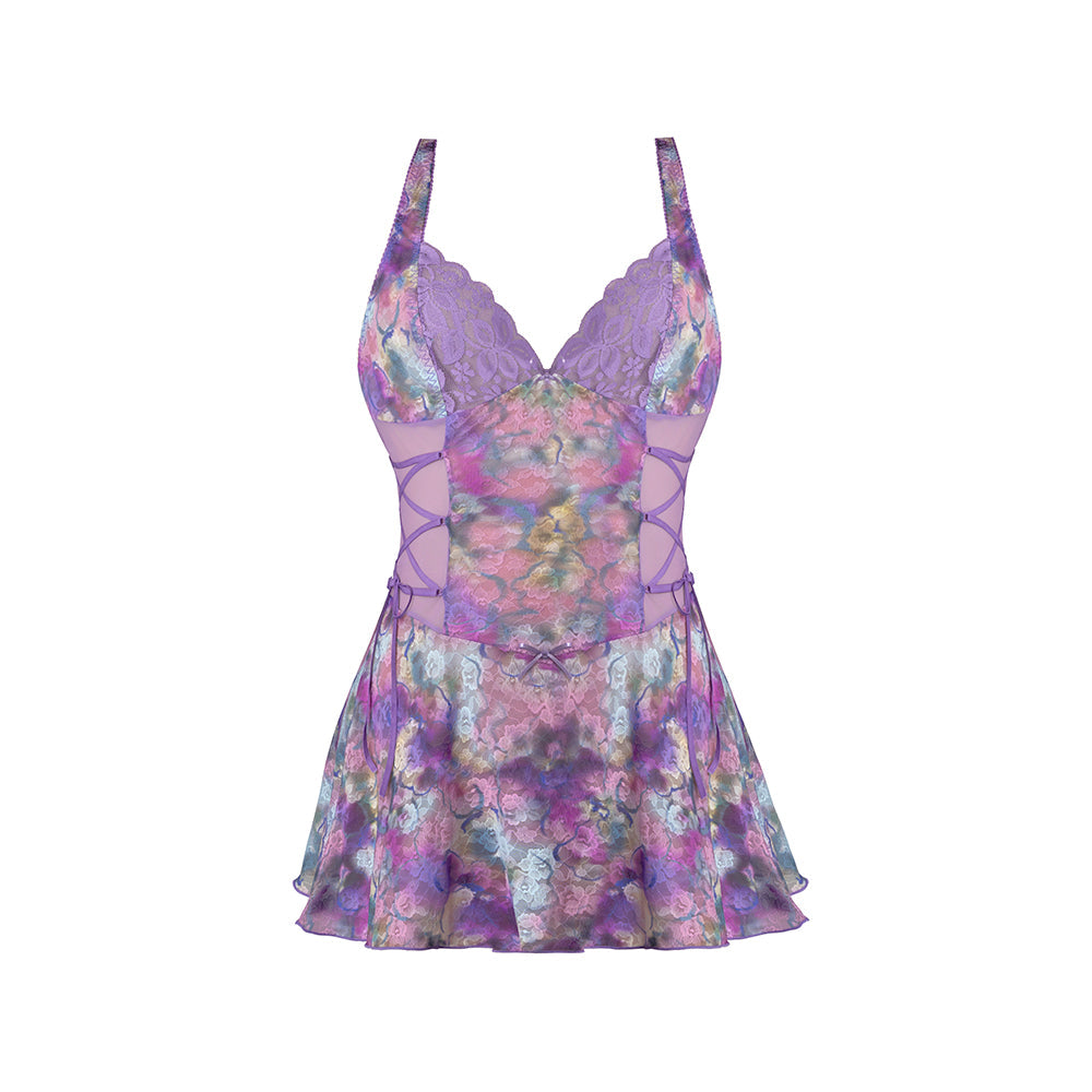 Magic Silk Wisteria Mist Halter Babydoll & G-Set Floral Queen Size