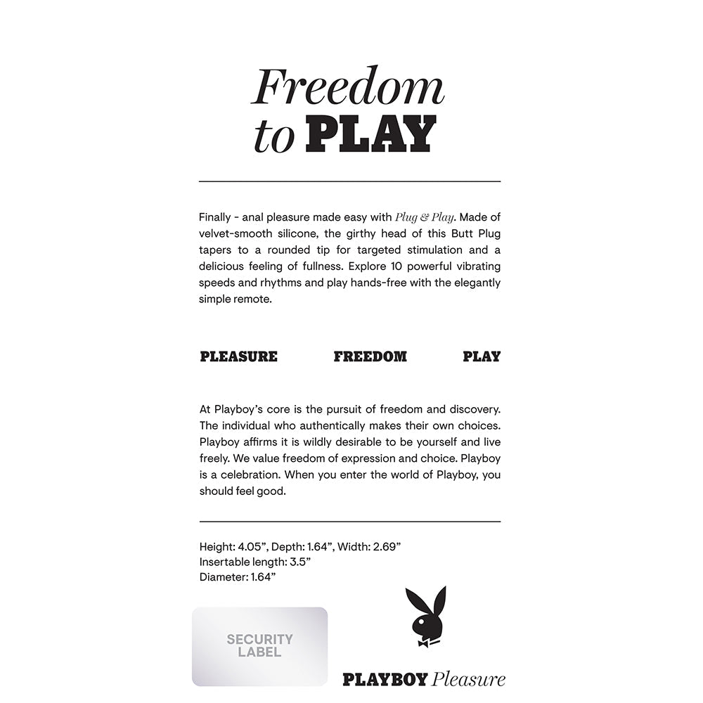 Playboy Plug & Play Rechargeable Remote Controlled Vibrating Silicone Anal Plug Navy - Fantasies Boutique