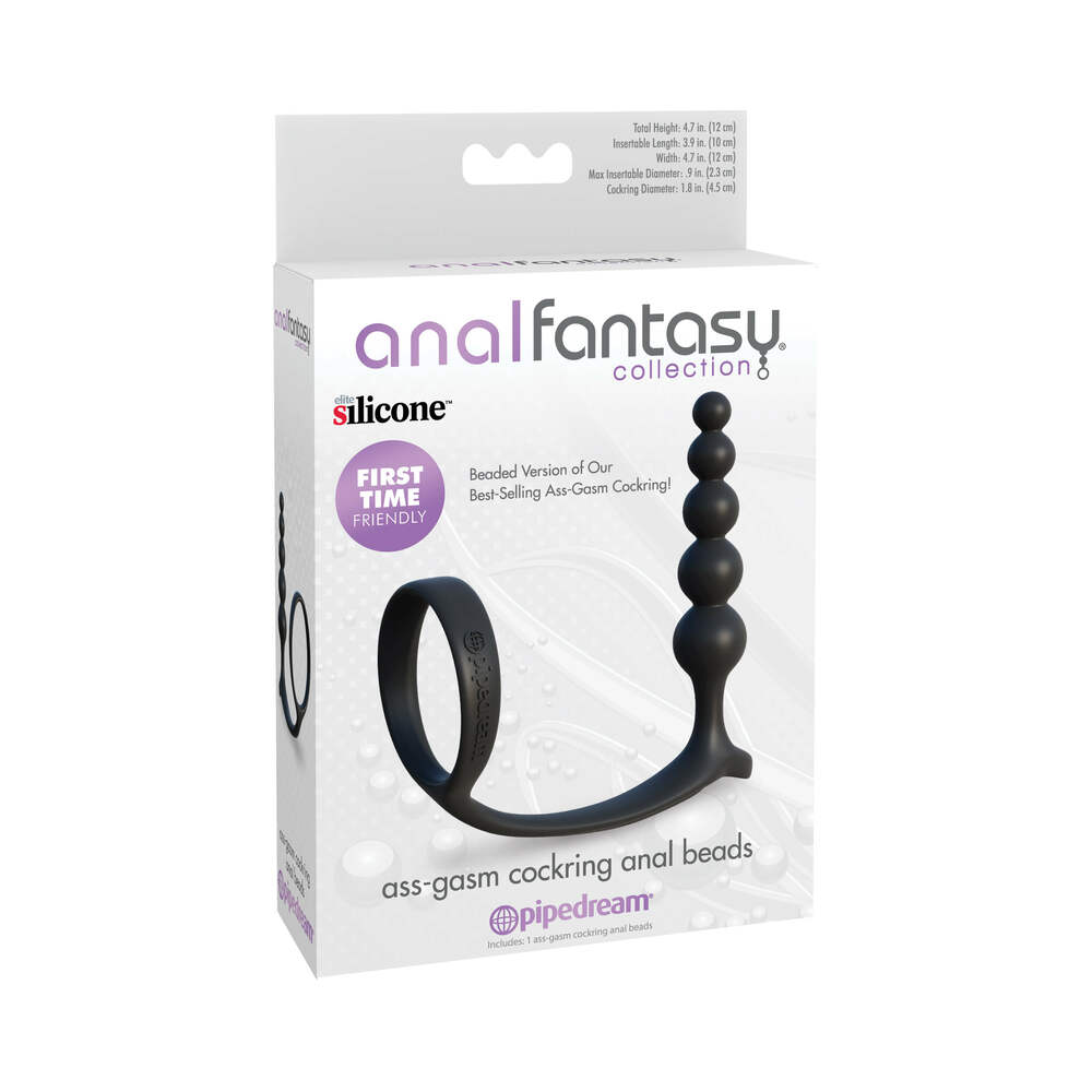 Pipedream Anal Fantasy Collection Silicone Ass-Gasm Cockring Anal Beads Black - Fantasies Boutique